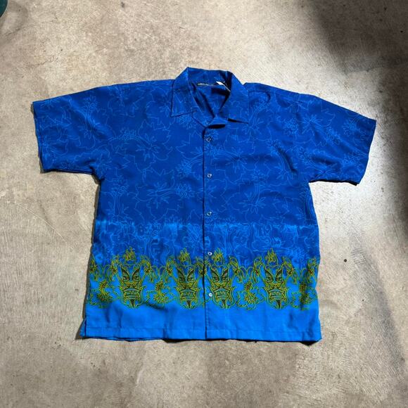 Y2K No Boundaries Blue Hawaiian Short Sleeve Button Down Shirt - Picture 5 of 8
